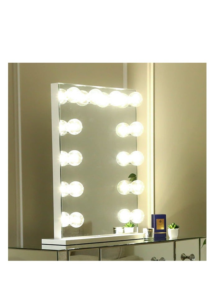 مجموعة طاولة الزينة VANITY LIVING، مرآة هوليوود مع 12 مصباح مكياج LED قابل للتعتيم + 5 أدراج منضدة الزينة الحديثة ذات المرايا ومقعد لأثاث غرفة النوم