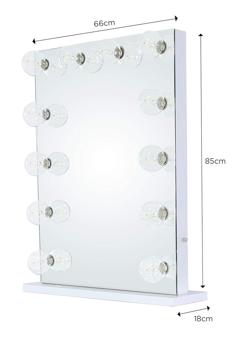 مجموعة طاولة الزينة VANITY LIVING، مرآة هوليوود مع 12 مصباح مكياج LED قابل للتعتيم + 5 أدراج منضدة الزينة الحديثة ذات المرايا ومقعد لأثاث غرفة النوم