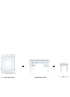 VANITY LIVING VANITY LIVING Dressing Table Set, Hollywood Mirror with 12 Dimmable LED Makeup Lights + 5 Drawers Modern Mirrored Dressing Table and Stool for Bedroom Furniture  - Image 4