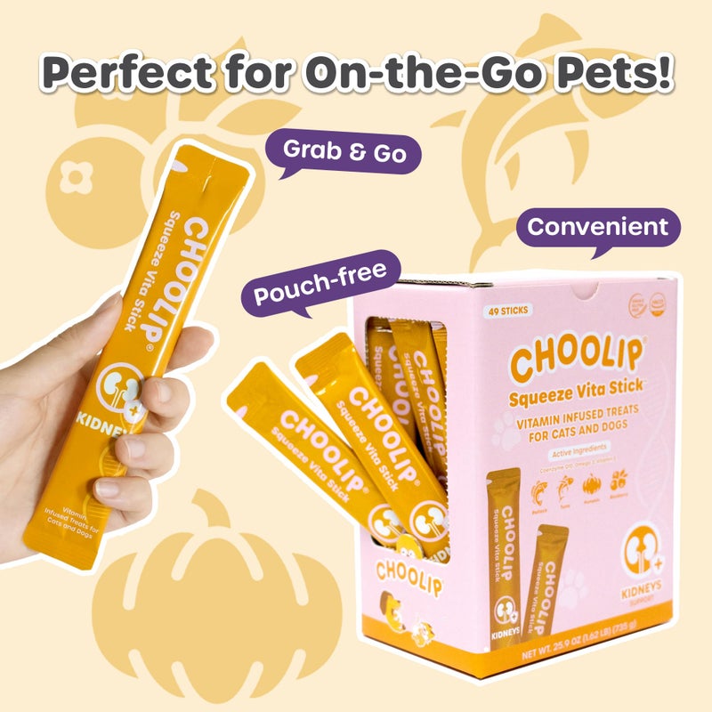Choolip Squeeze Vita Stick Lickable Cat and Dog Treats, 49-Count Kidney Support Variety Pack, Tuna and Pollack with Pumpkin, Blueberry and Omega-3 - Image 3