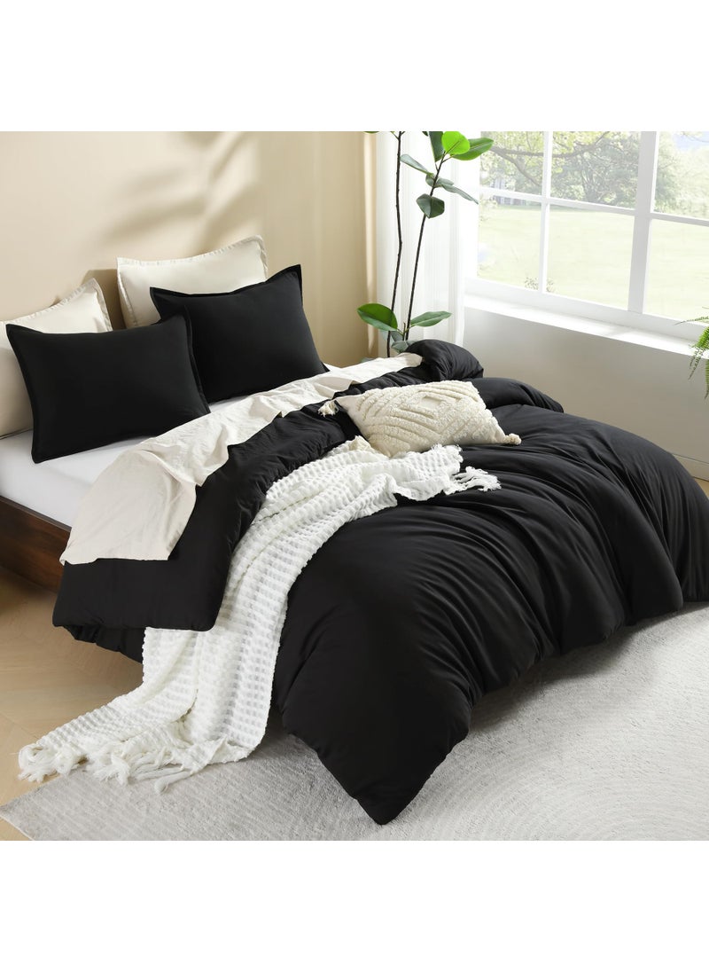 Litanika Litanika Oversized King Comforters Black Super King Size  3 Pieces Lightweight Solid Bedding Comforter Set  All Season Fluffy Bed Set (120x120In Comforter & 2 Pillowcases)  - Image 1