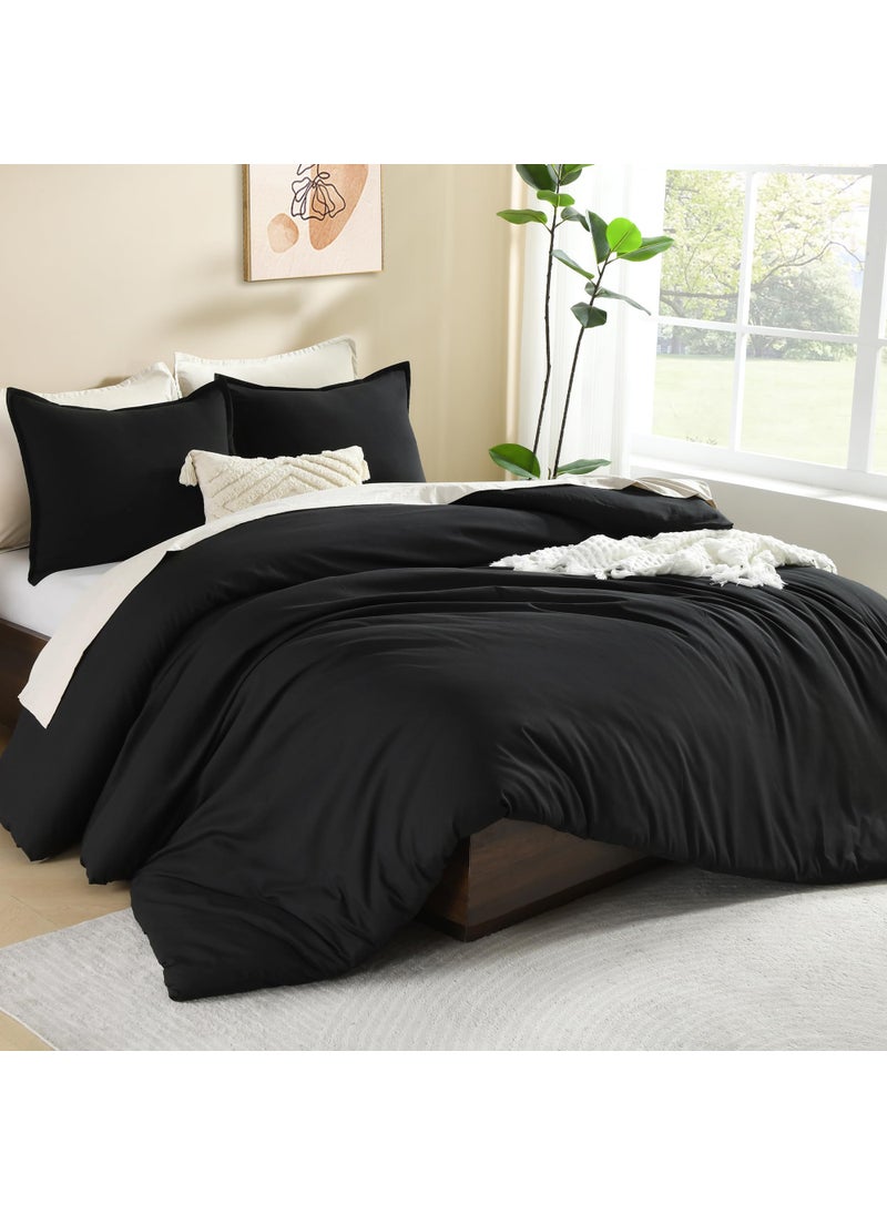 Litanika Litanika Oversized King Comforters Black Super King Size  3 Pieces Lightweight Solid Bedding Comforter Set  All Season Fluffy Bed Set (120x120In Comforter & 2 Pillowcases)  - Image 2