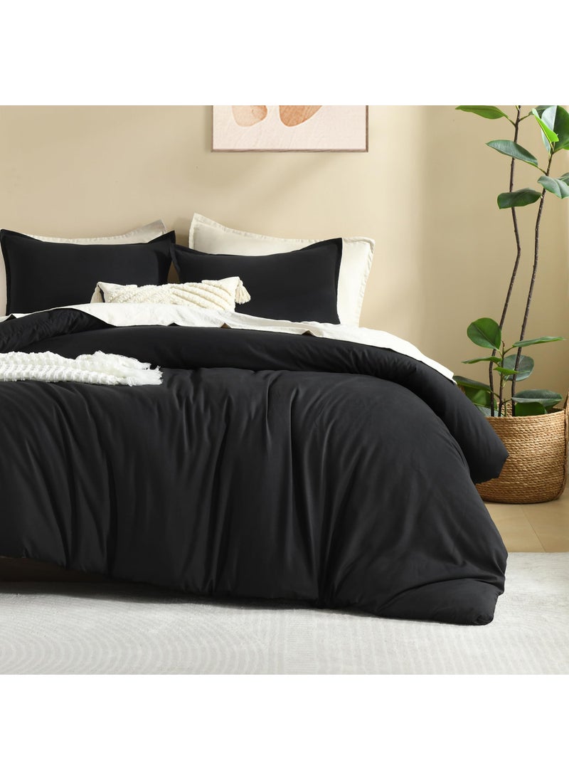 Litanika Litanika Oversized King Comforters Black Super King Size  3 Pieces Lightweight Solid Bedding Comforter Set  All Season Fluffy Bed Set (120x120In Comforter & 2 Pillowcases)  - Image 4