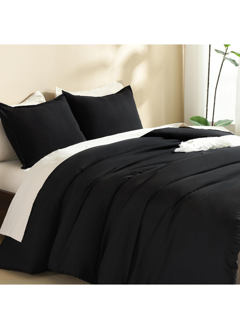 Litanika Litanika Oversized King Comforters Black Super King Size  3 Pieces Lightweight Solid Bedding Comforter Set  All Season Fluffy Bed Set (120x120In Comforter & 2 Pillowcases)  - Image 5