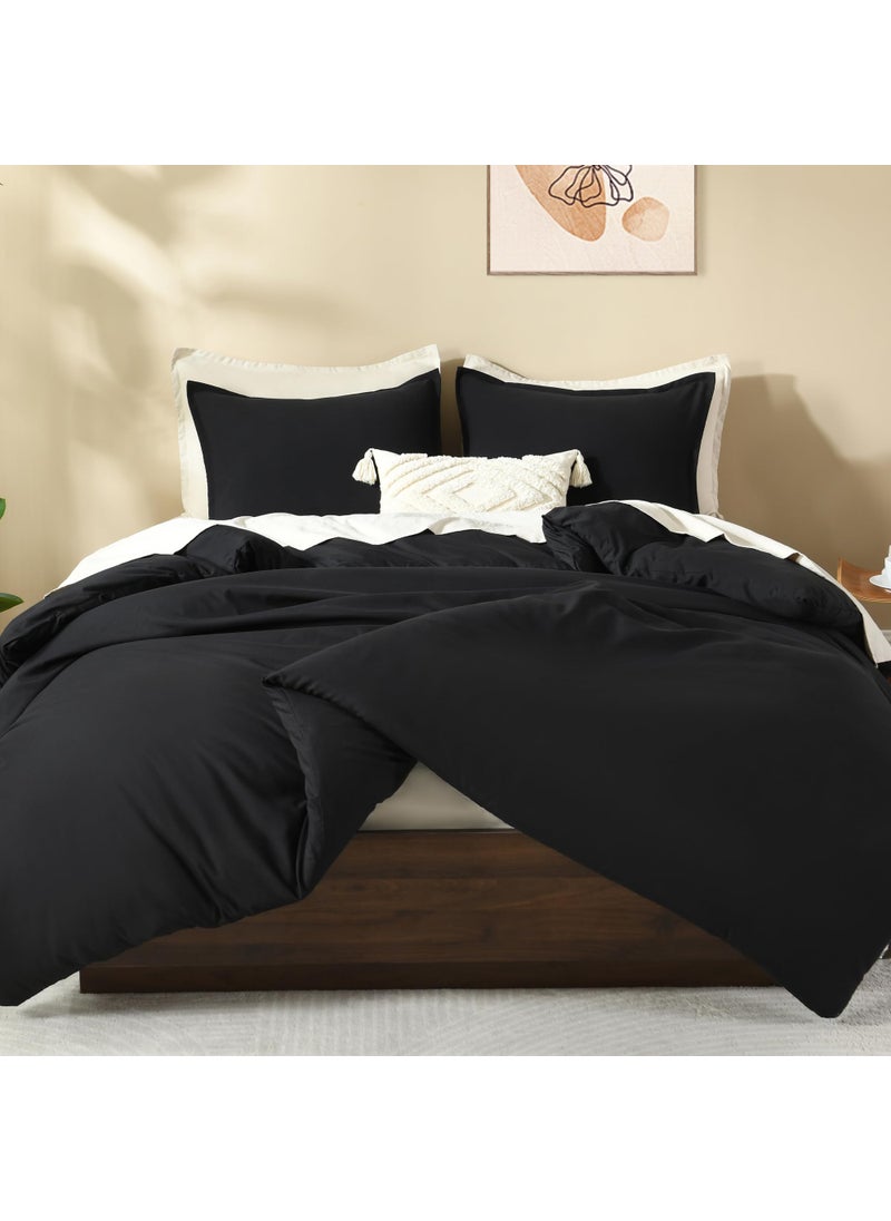 Litanika Litanika Oversized King Comforters Black Super King Size  3 Pieces Lightweight Solid Bedding Comforter Set  All Season Fluffy Bed Set (120x120In Comforter & 2 Pillowcases)  - Image 3