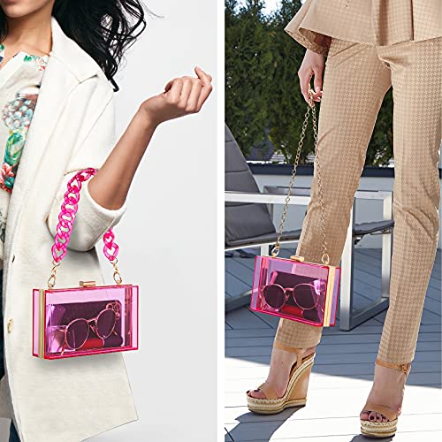 WJCD Women Clear Purse Acrylic Box Clutch Handbag, Small Transparent Crossbody Evening Bag Stadium Approved Gold Chain Strap (Purple 2 chains) - Image 4