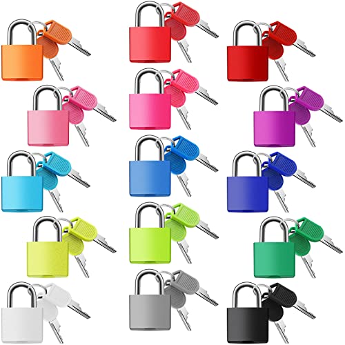Photect Suitcase Locks with Keys Metal Padlocks Multicolor Small Luggage Keyed Padlock for School Gym Classroom Home Schoolbag Backpack Matching Game Trave(Bright Colors,15 Pcs) - Image 1
