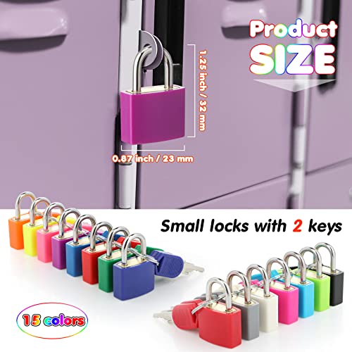 Photect Suitcase Locks with Keys Metal Padlocks Multicolor Small Luggage Keyed Padlock for School Gym Classroom Home Schoolbag Backpack Matching Game Trave(Bright Colors,15 Pcs) - Image 2