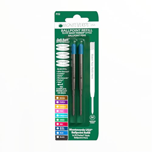 Monteverde Ballpoint Refill to Fit Parker Ballpoint Pens, Medium Point, Soft Roll, Turquoise, 2 per Pack (M132TQ) - Image 1