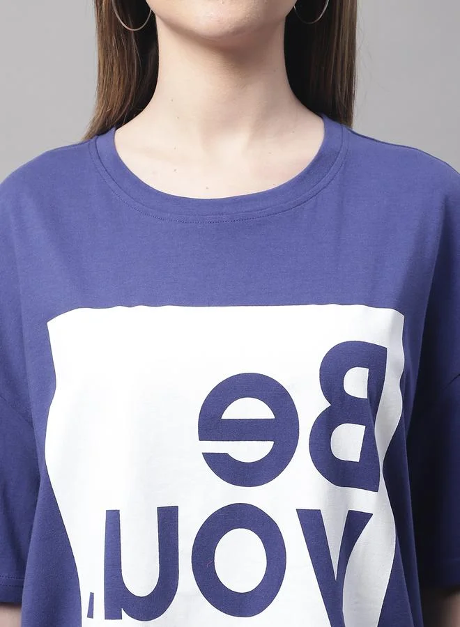 Styli Women Navy Blue Oversized Graphic Print T-Shirt By Door74