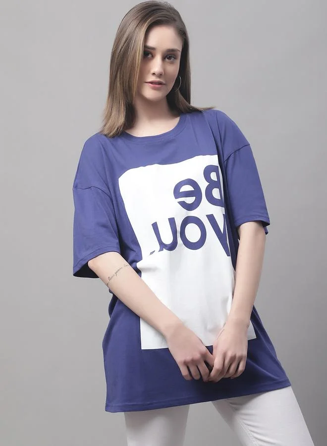 Styli Women Navy Blue Oversized Graphic Print T-Shirt By Door74