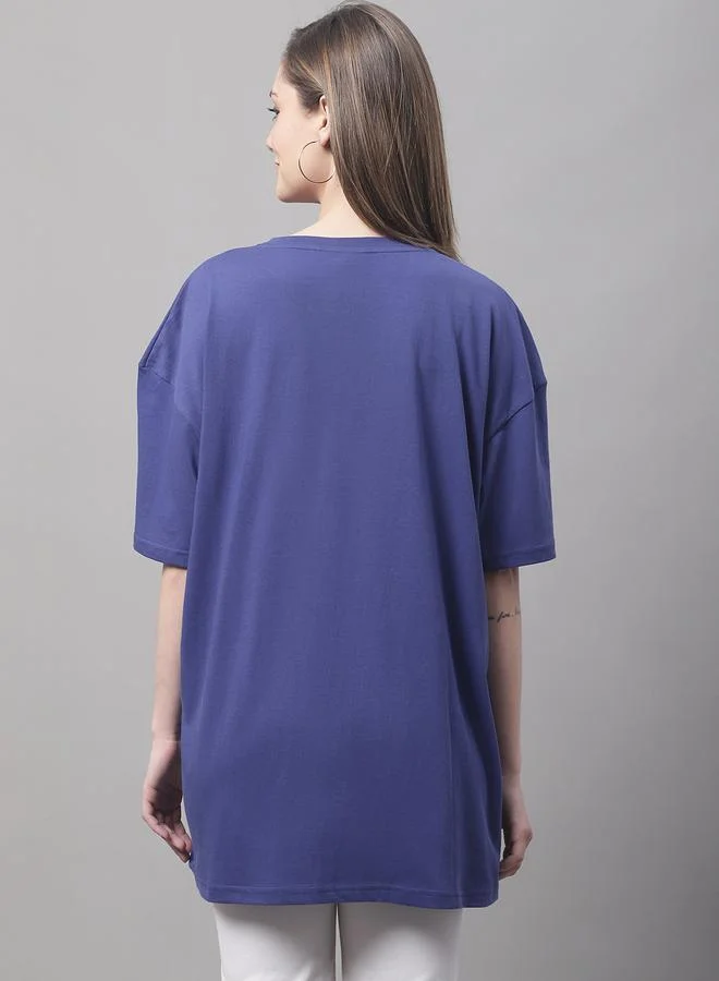 Take Two Women Navy Blue Oversized Graphic Print T-Shirt