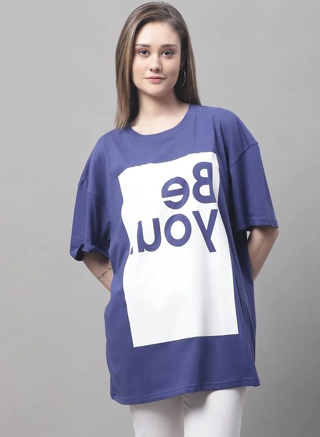 Take Two Women Navy Blue Oversized Graphic Print T-Shirt