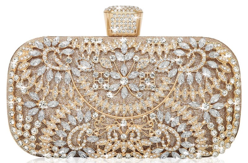 Covelin Women's Rhinestone Decorated Evening Bag, Tote Shoulder Crossbody Handbag with Chain Champagne - Image 1