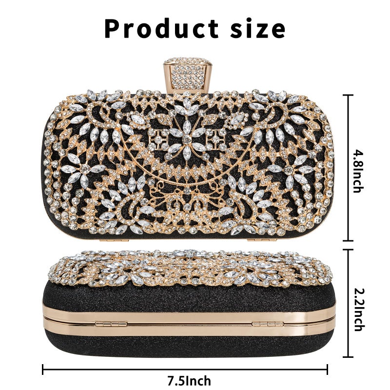 Covelin Women's Rhinestone Decorated Evening Bag, Tote Shoulder Crossbody Handbag with Chain Champagne - Image 5