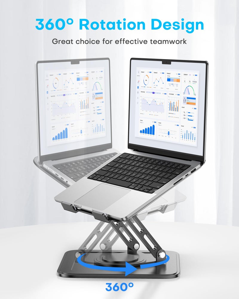 LOXP Adjustable Laptop Stand, Computer Stand with 360 Rotating Base, Ergonomic Laptop Riser Mount for Desk Foldable Protable Computer Desk Fits with MacBook Pro Air (10-16") - Black - Image 3