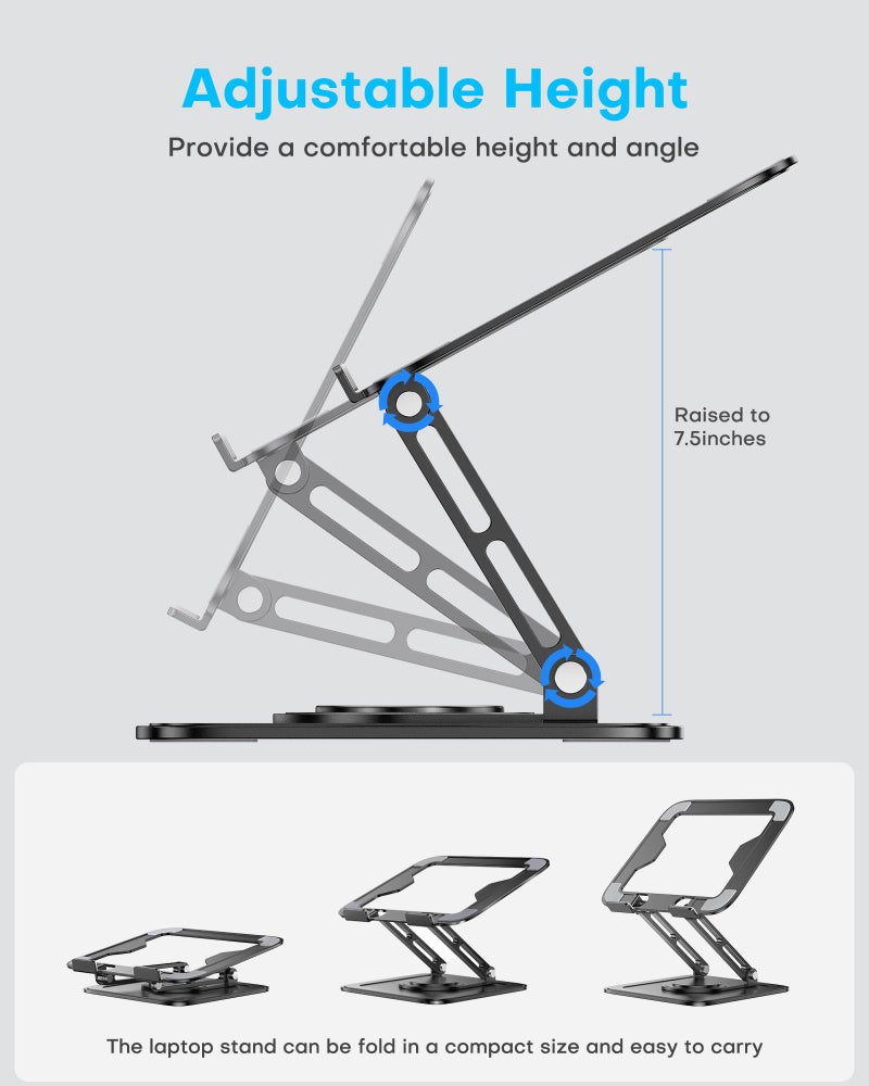 LOXP Adjustable Laptop Stand, Computer Stand with 360 Rotating Base, Ergonomic Laptop Riser Mount for Desk Foldable Protable Computer Desk Fits with MacBook Pro Air (10-16") - Black - Image 4