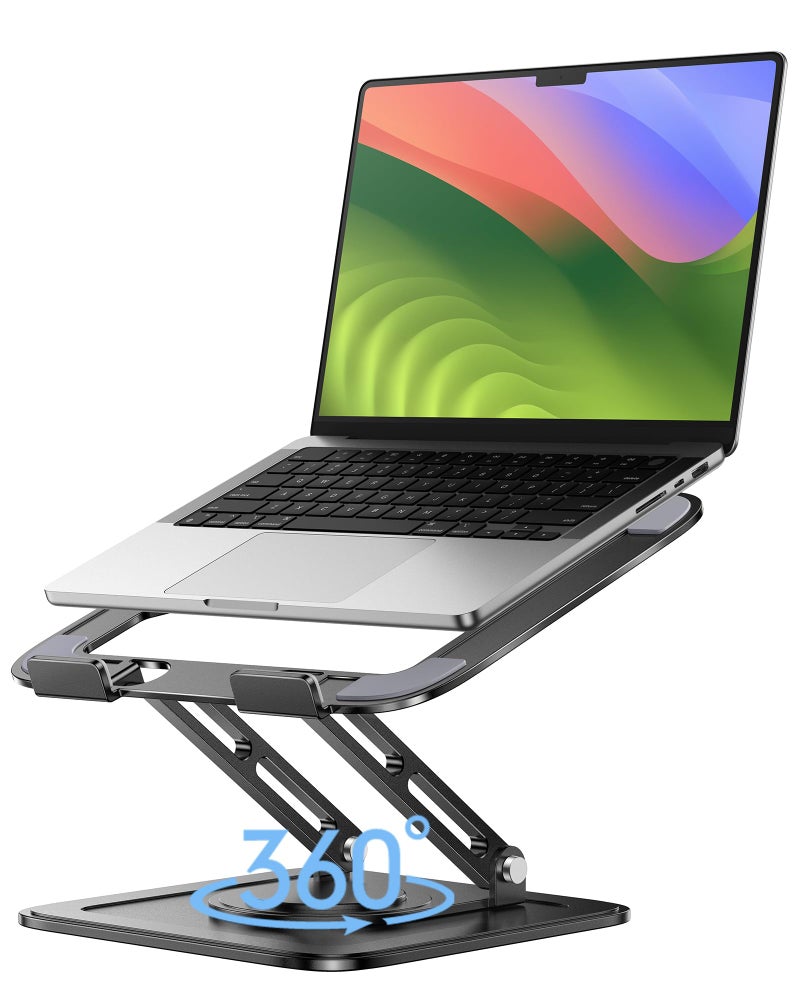 LOXP Adjustable Laptop Stand, Computer Stand with 360 Rotating Base, Ergonomic Laptop Riser Mount for Desk Foldable Protable Computer Desk Fits with MacBook Pro Air (10-16") - Black - Image 1