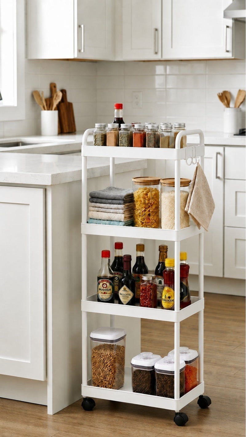 O2. Turbo Organizer 4 Tier Shelves for Kitchen and Bathroom, Plastic White,Tower Vertical Shel - Image 5