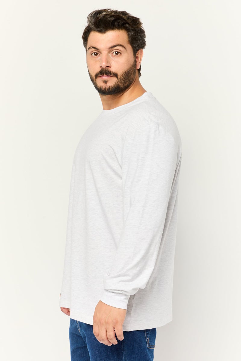 KANGOL Men Crew Neck Long Sleeves Heather T-Shirt, Light Grey - Image 4