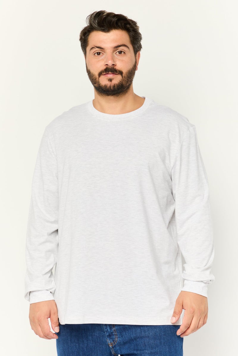 KANGOL Men Crew Neck Long Sleeves Heather T-Shirt, Light Grey - Image 1