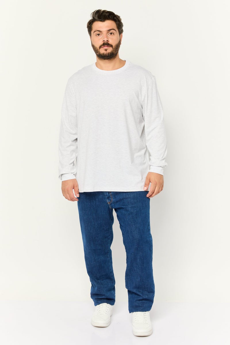 KANGOL Men Crew Neck Long Sleeves Heather T-Shirt, Light Grey - Image 3