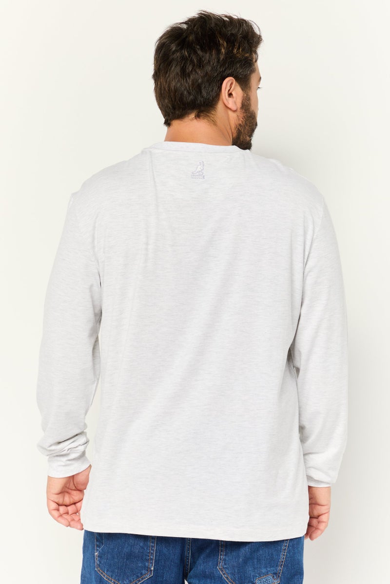 KANGOL Men Crew Neck Long Sleeves Heather T-Shirt, Light Grey - Image 2