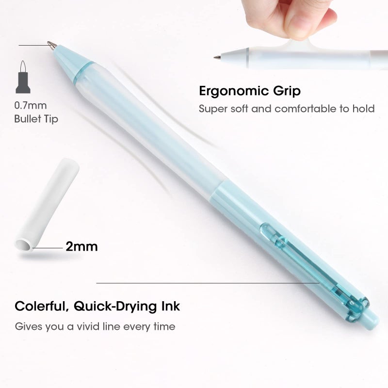 WRITECH أقلام حبر جل WRITECH القابلة للسحب: حبر أسود 0.7 مم مجموعة أقلام ذات نقطة متوسطة رفيعة، طرف سلس للغاية بدون تسرب أو لطخات، أقلام قابلة لإعادة التعبئة قابلة للنقر بكميات كبيرة للكتابة والتدوين متعددة الألوان 8 قطع - Image 2