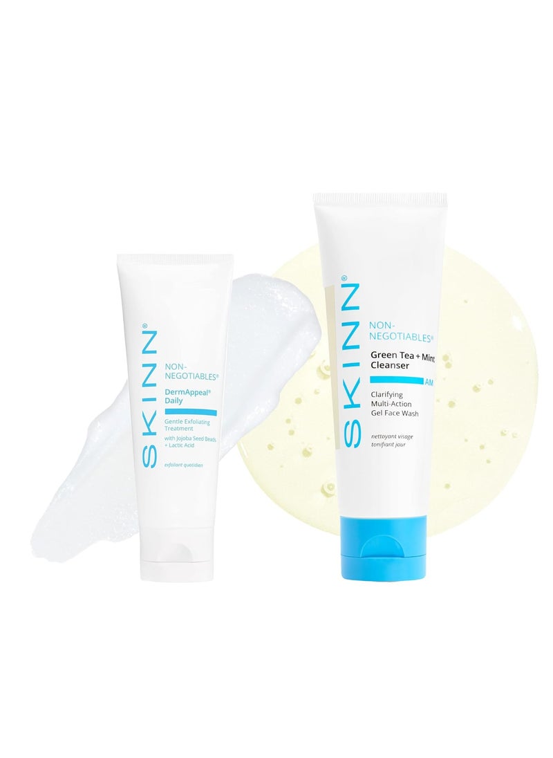 Skinn SKINN Holiday Bundle, Dermappeal Daily Facial Scrub & Mint Green Tea Face Wash Gift Set - Premium Anti Aging Skin Care Routine for Women & Men - Christmas 