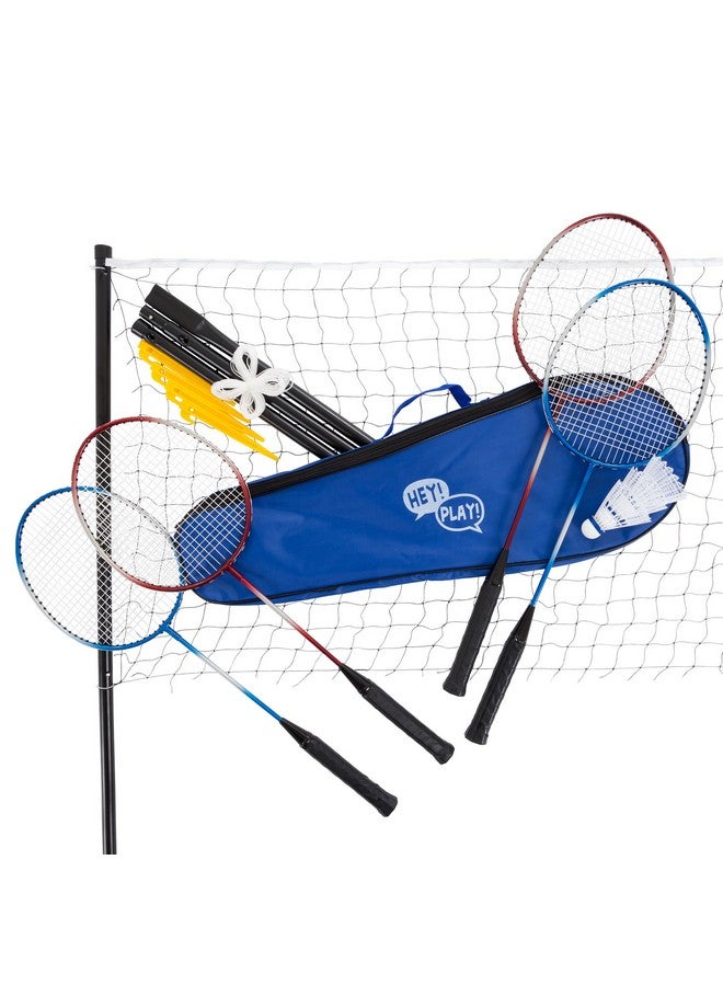 Hey! Play! Badminton Set Complete Outdoor Yard Game with 4 Racquets, Net with Poles, 3 Shuttlecocks and Carrying Case for Kids and Adults, Multi-Player - Image 1