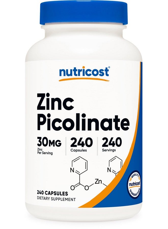 Nutricost Zinc Picolinate 30mg، 240 كبسولة - خالية من الجلوتين وغير معدلة وراثيًا