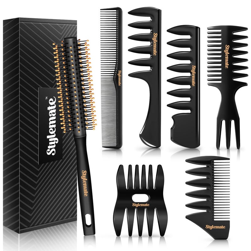 Stylemate Men's Hair Styling Combs and Brush Set - Roller Brush for Adding Volume, Pompadour, Slicked-back, Fauxhawk, Undercut Styling Combs - Image 1