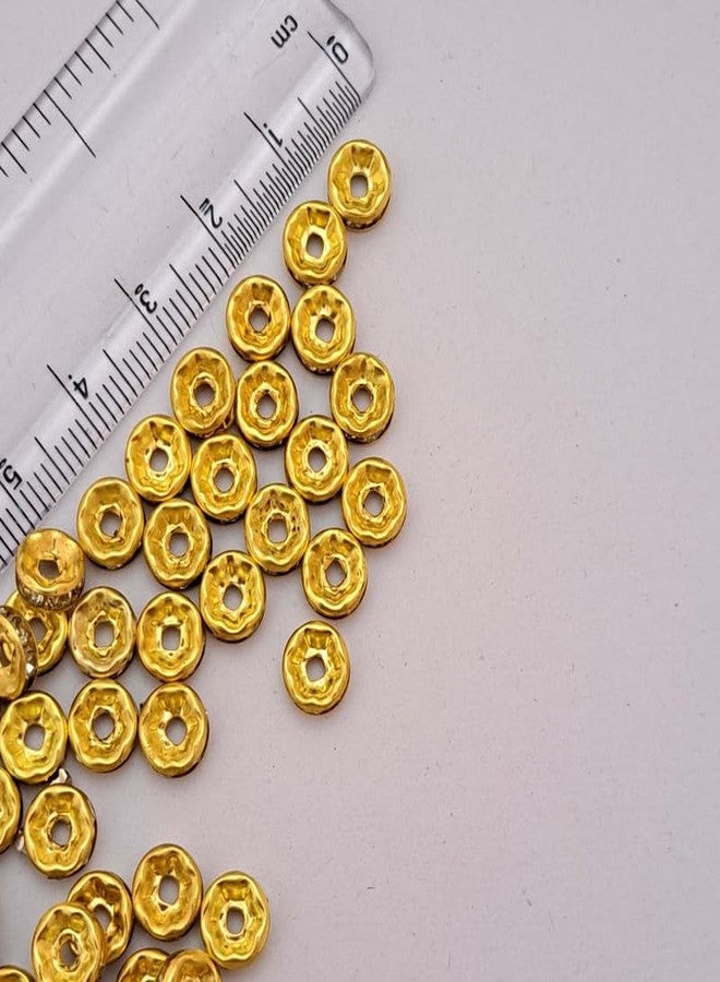 meryCraft Golden Wheel Spacer Beads with Embedded Stone Inside,Ring Shape Round Chakri for braclets,Jewellry,Friendship Band,Rakhi Making,Wedding-(Size: 6x6, Pack of 50 Pieces) - Image 2