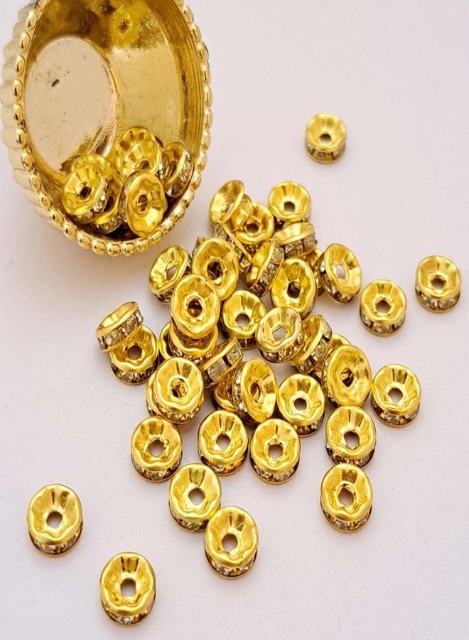 meryCraft Golden Wheel Spacer Beads with Embedded Stone Inside,Ring Shape Round Chakri for braclets,Jewellry,Friendship Band,Rakhi Making,Wedding-(Size: 6x6, Pack of 50 Pieces) - Image 1