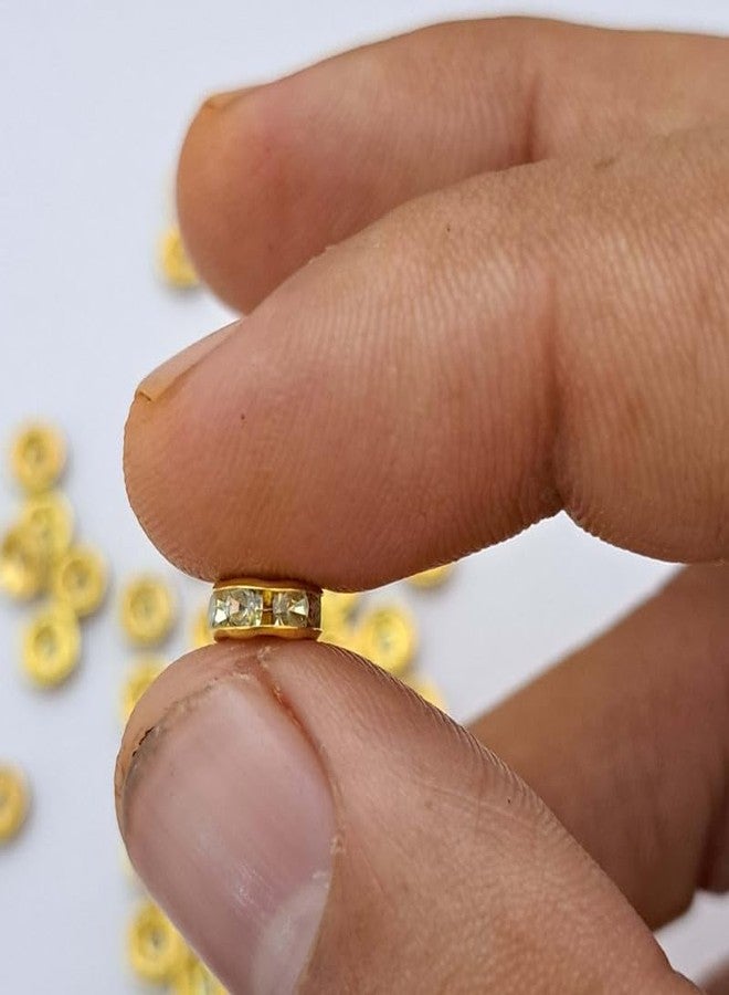 meryCraft Golden Wheel Spacer Beads with Embedded Stone Inside,Ring Shape Round Chakri for braclets,Jewellry,Friendship Band,Rakhi Making,Wedding-(Size: 6x6, Pack of 50 Pieces) - Image 3