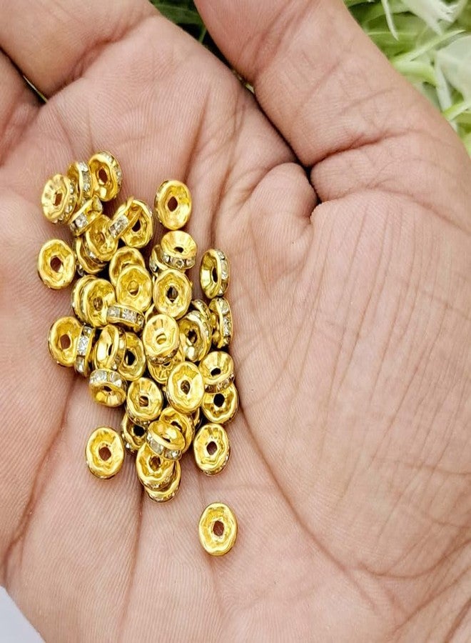 meryCraft Golden Wheel Spacer Beads with Embedded Stone Inside,Ring Shape Round Chakri for braclets,Jewellry,Friendship Band,Rakhi Making,Wedding-(Size: 6x6, Pack of 50 Pieces) - Image 4