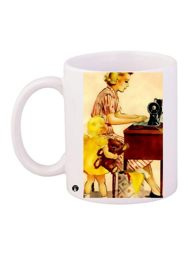 RYN Woman Printed Coffee Mug White/Yellow/Brown 11ounce