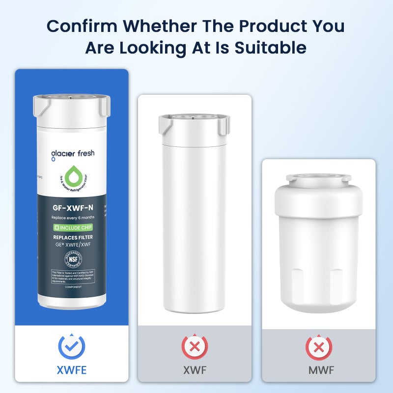 GLACIER FRESH فلتر مياه GLACIER FRESH متوافق مع XWFE (شريحة مدمجة)، بديل لـ GE XWFE، فلتر مياه ثلاجة XWF شهادة NSF/ANSI 42 عبوة من 1 - Image 3