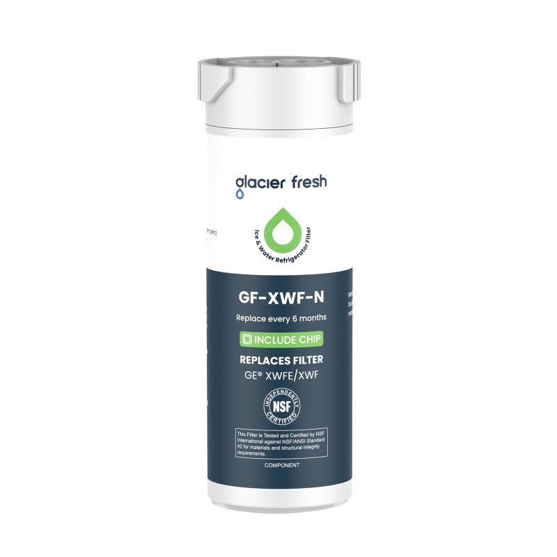 GLACIER FRESH فلتر مياه GLACIER FRESH متوافق مع XWFE (شريحة مدمجة)، بديل لـ GE XWFE، فلتر مياه ثلاجة XWF شهادة NSF/ANSI 42 عبوة من 1 - Image 1