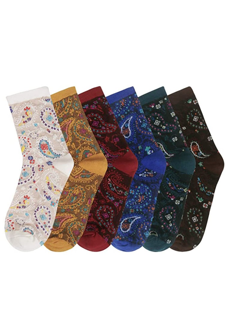 KASTWAVE Women's Funny Socks Vintage Cotton Crew Patterned Socks Novelty Fun Socks for Women Wool Socks Thick Knit Vintage Winter Warm Cozy Crew Socks Gifts 6 Pairs - Image 1