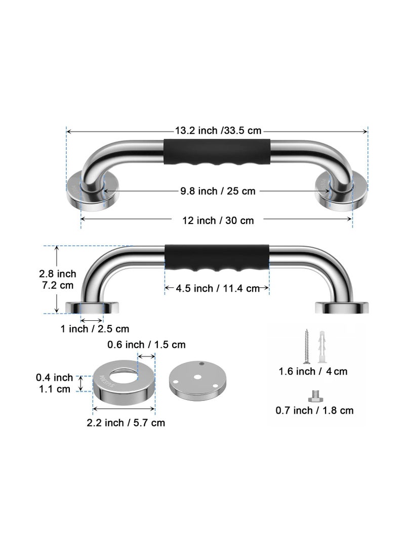 12 Inch Anti-Slip Shower Grab Bars w/Rubber Grip - 1" Diameter, Chrome SUS304 Stainless Steel Bathroom Grab Bar Handle, Safety Balance Handrail for Wall, Handicap Elderly Assist Bath Handle - Image 2