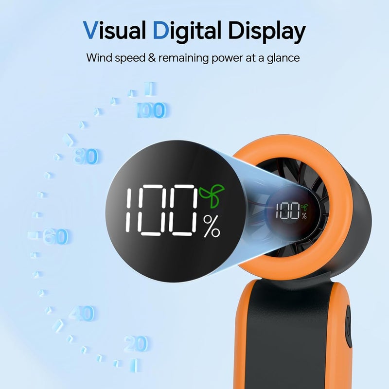 MERTTURM Handheld Portable Fan, 17400RPM Powerful Turbo Fan with Hook, 3000mAh Rechargeable Personal Mini Pocket Fan with 5 Speeds for Commuting/Walking/Shopping/Traveling/School - Black Orange - Image 5