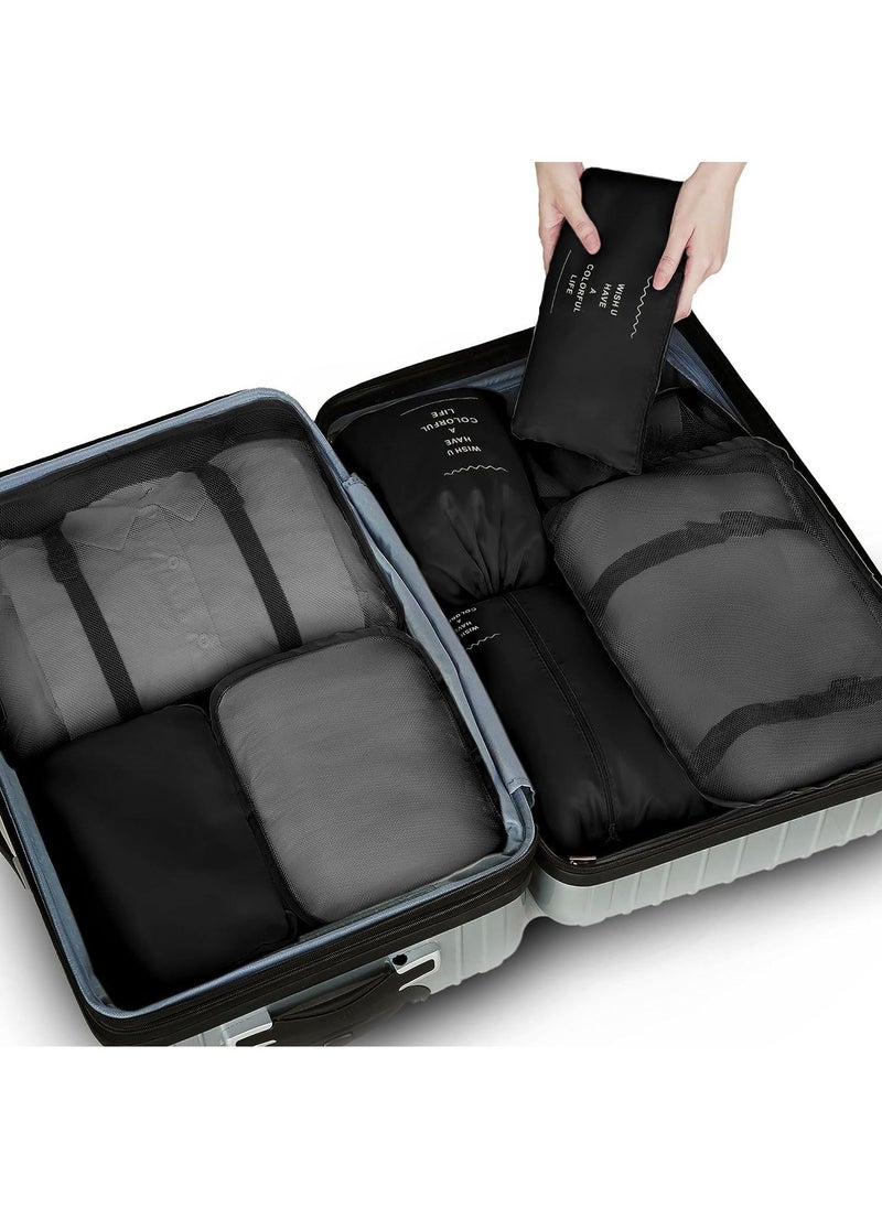 Swift - 8 Set Packing Cubes for Suitcases, Travel Luggage Packing Organizers with Laundry Bag, Compression Storage Shoe Bag, Clothing Underwear Bag, for Man and Women, Black - Image 1