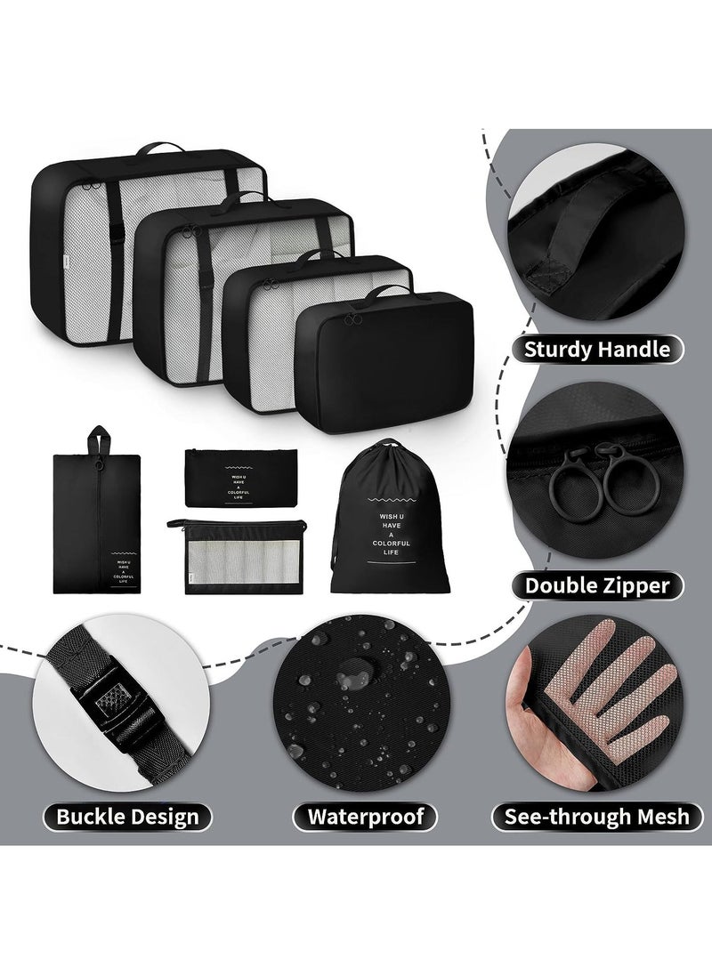 Swift - 8 Set Packing Cubes for Suitcases, Travel Luggage Packing Organizers with Laundry Bag, Compression Storage Shoe Bag, Clothing Underwear Bag, for Man and Women, Black - Image 1