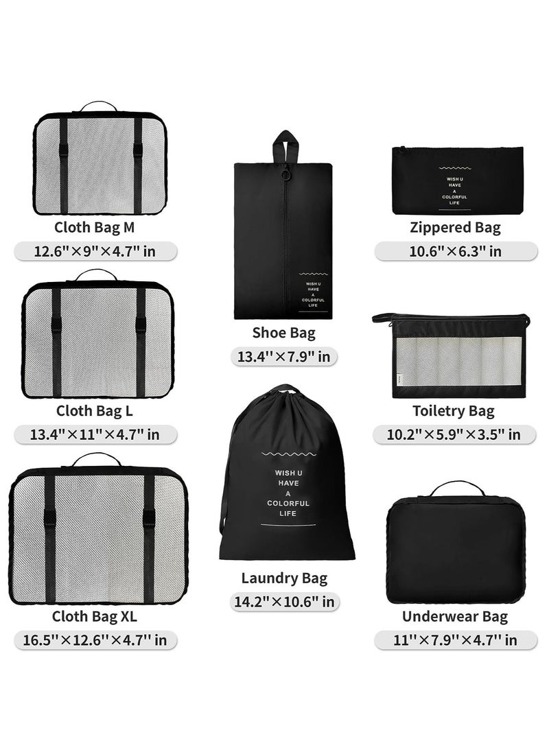 Swift - 8 Set Packing Cubes for Suitcases, Travel Luggage Packing Organizers with Laundry Bag, Compression Storage Shoe Bag, Clothing Underwear Bag, for Man and Women, Black - Image 1