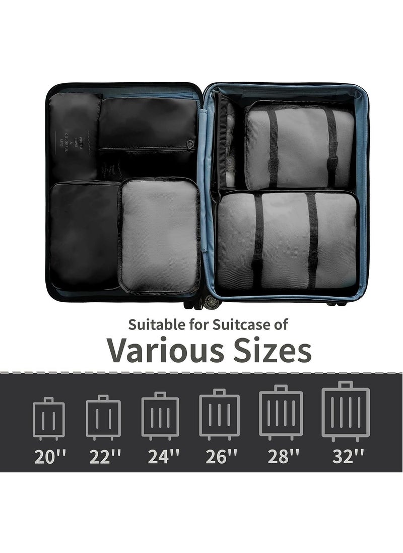 Swift - 8 Set Packing Cubes for Suitcases, Travel Luggage Packing Organizers with Laundry Bag, Compression Storage Shoe Bag, Clothing Underwear Bag, for Man and Women, Black - Image 1