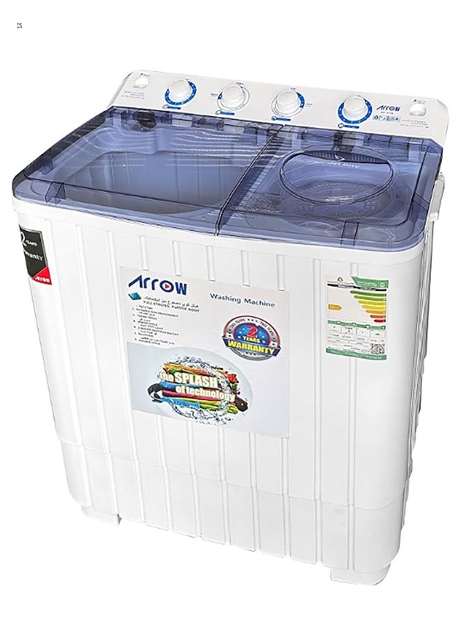 Arrow Twin Tub 12KG Semi-Automatic Washing Machine, 7 KG Spin Capacity, 480W Washing Power, 15-Minute Washer Timer, White Color | RO-12TTB - Image 2