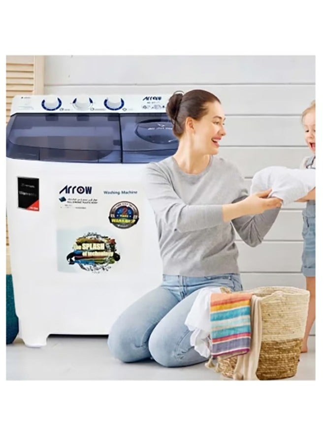 Arrow Twin Tub 12KG Semi-Automatic Washing Machine, 7 KG Spin Capacity, 480W Washing Power, 15-Minute Washer Timer, White Color | RO-12TTB - Image 5