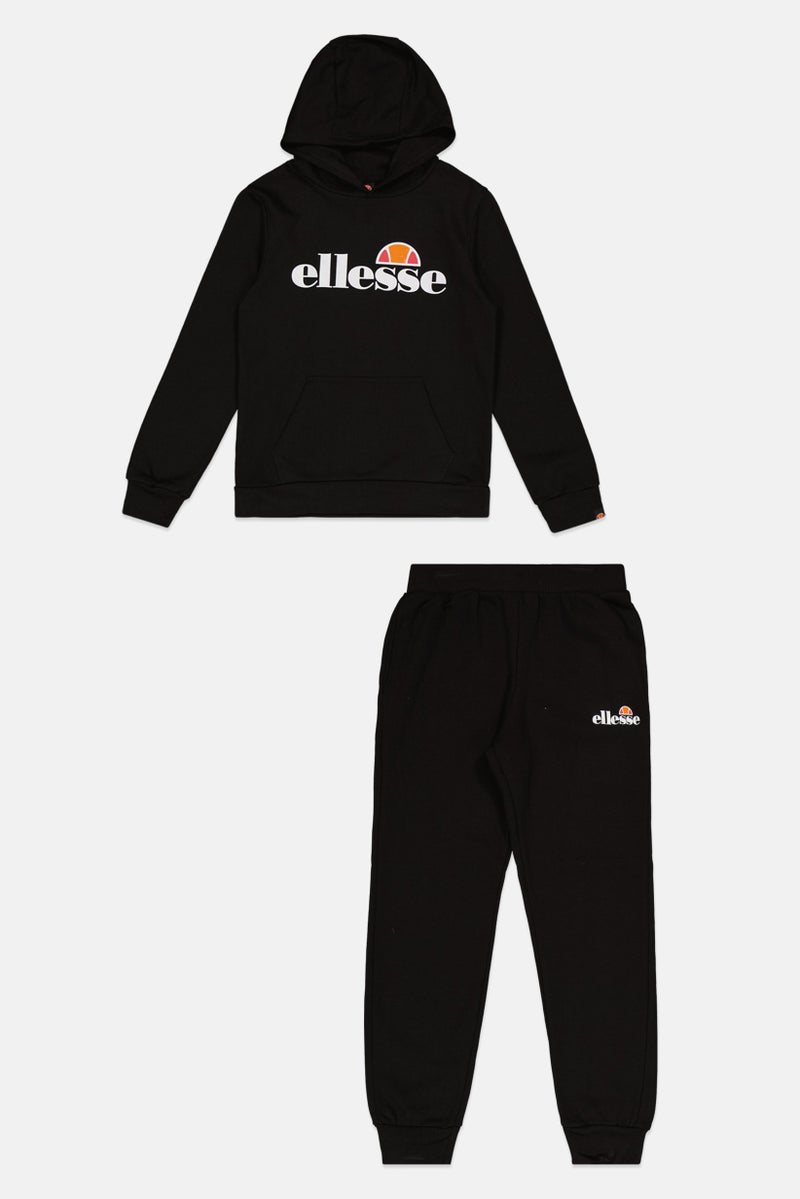 Ellesse Kids Boy 2 Pcs Brand Logo Hoodie And Pants Set, Black - Image 1