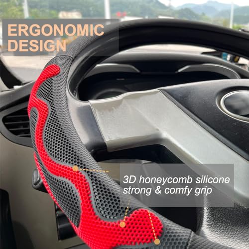 PINCTROT XL Size 17.5-18 Inch Comfy Grip Steering Wheel Cover for Semi Truck, Fits RV, Big Rig Trucker, 18 Wheeler and Classic Cars, Anti-Slip Design 17.5-18 Inch(Silicone Red) - Image 2